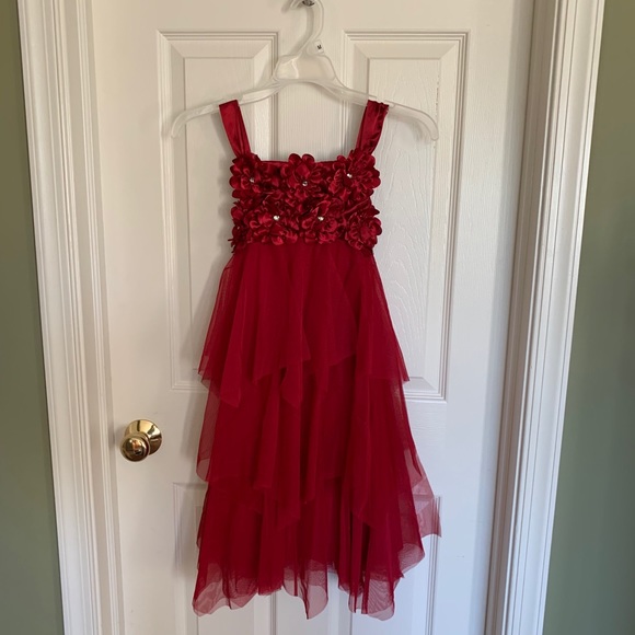 girls red satin dress